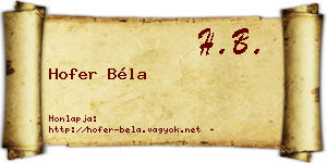 Hofer Béla névjegykártya